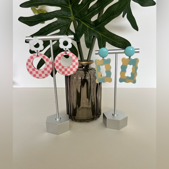 1970's Inspired Pattern Dangle Earrings - Colorful Retro Drop Earrings - Picture 1 of 14